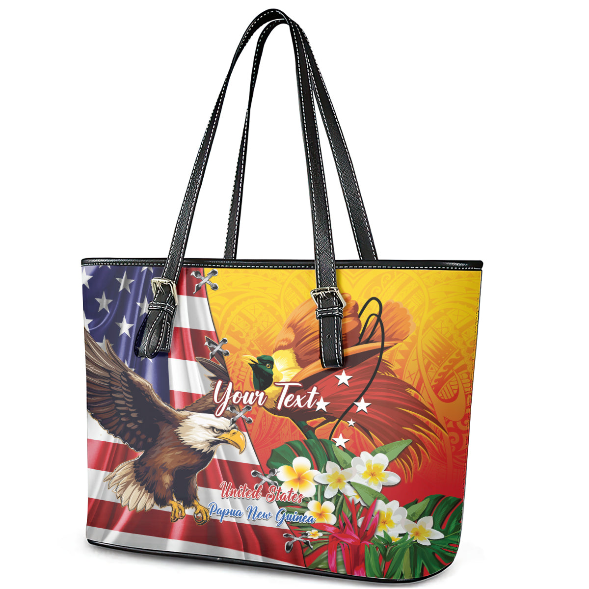 Personalised United States And Papua New Guinea Leather Tote Bag USA Eagle With PNG Bird Of Paradise LT14