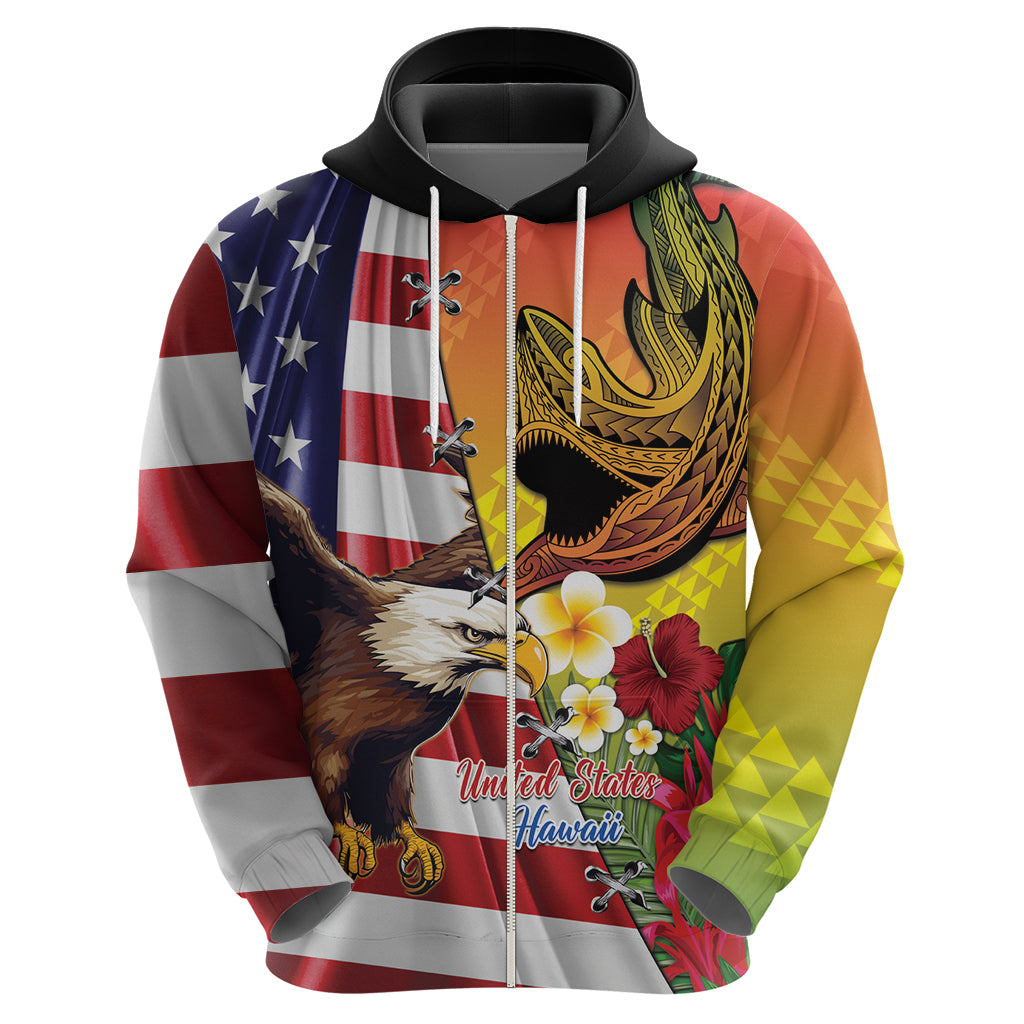 Personalised United States And Hawaii Hoodie USA Eagle With Hawaiian Shark Tattoo LT14