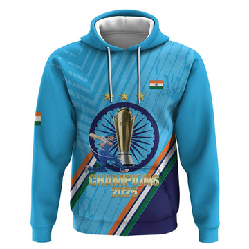 Personalised India Cricket Hoodie 2025 Men In Blue 3rd Champions Proud LT14