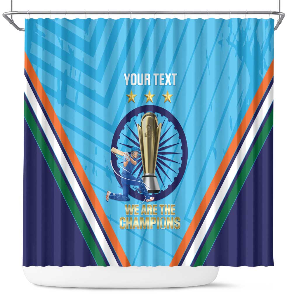 Personalised India Cricket Shower Curtain 2025 Men In Blue 3rd Champions Proud LT14