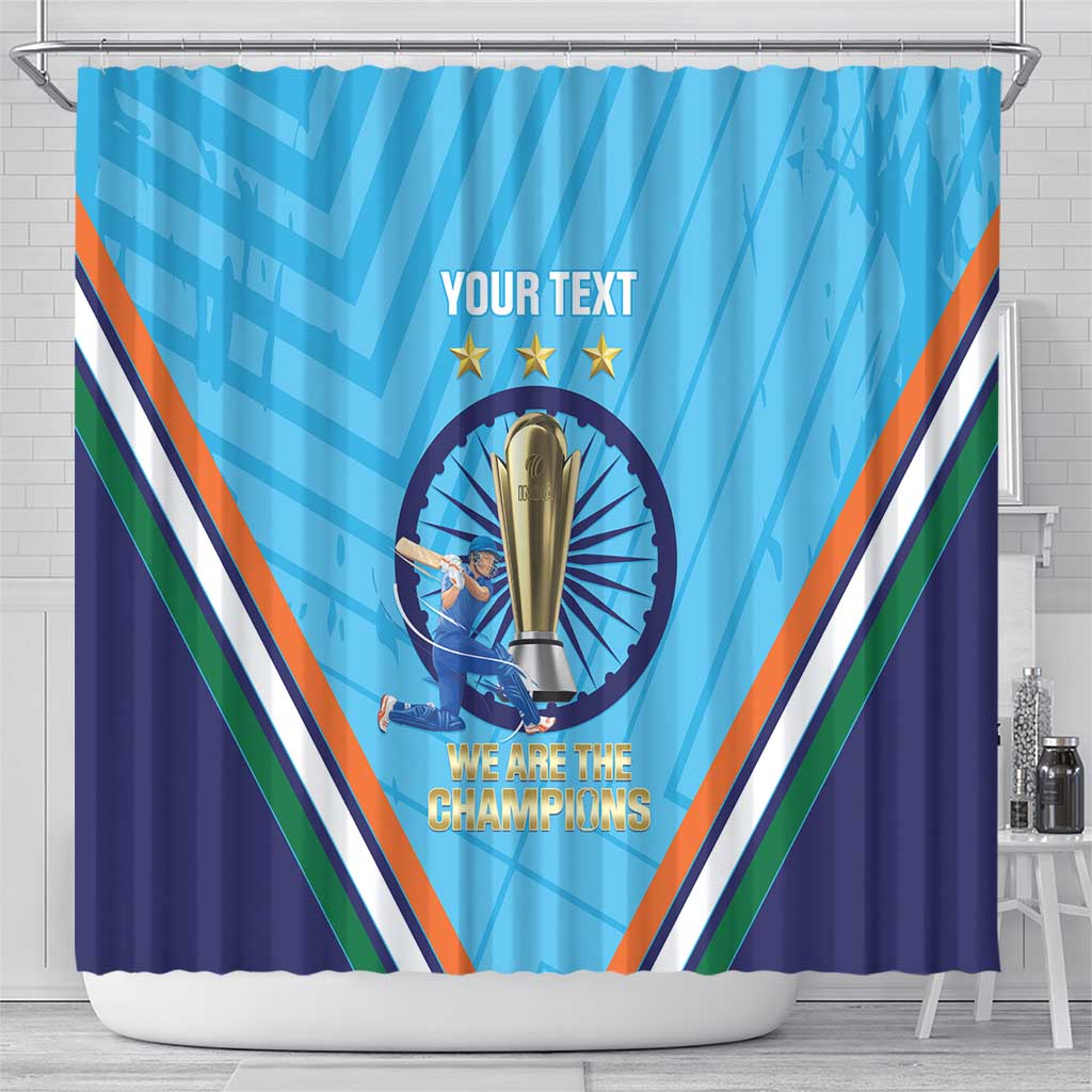 Personalised India Cricket Shower Curtain 2025 Men In Blue 3rd Champions Proud LT14