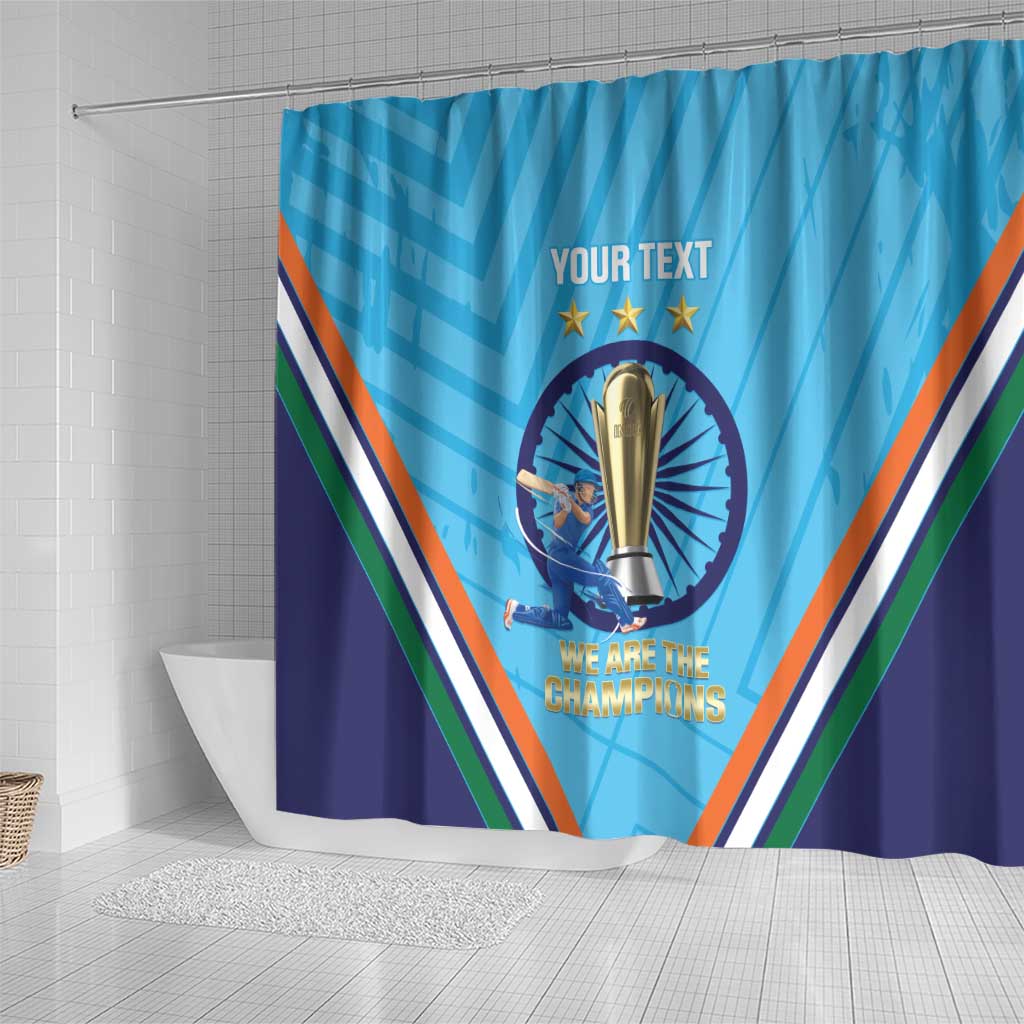 Personalised India Cricket Shower Curtain 2025 Men In Blue 3rd Champions Proud LT14