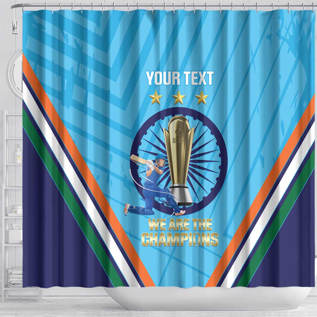 Personalised India Cricket Shower Curtain 2025 Men In Blue 3rd Champions Proud LT14