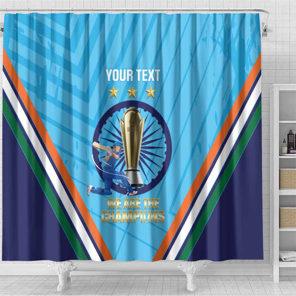 Personalised India Cricket Shower Curtain 2025 Men In Blue 3rd Champions Proud LT14