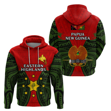 Papua New Guinea Hoodie Eastern Highlands Province Mix Coat Of Arms Polynesian Art LT14