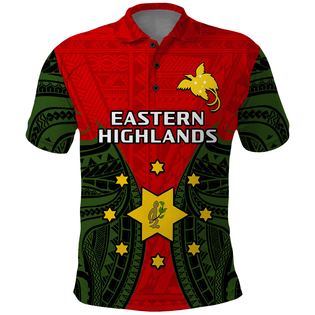 Custom Papua New Guinea Polo Shirt Eastern Highlands Province Mix Coat Of Arms Polynesian Art LT14