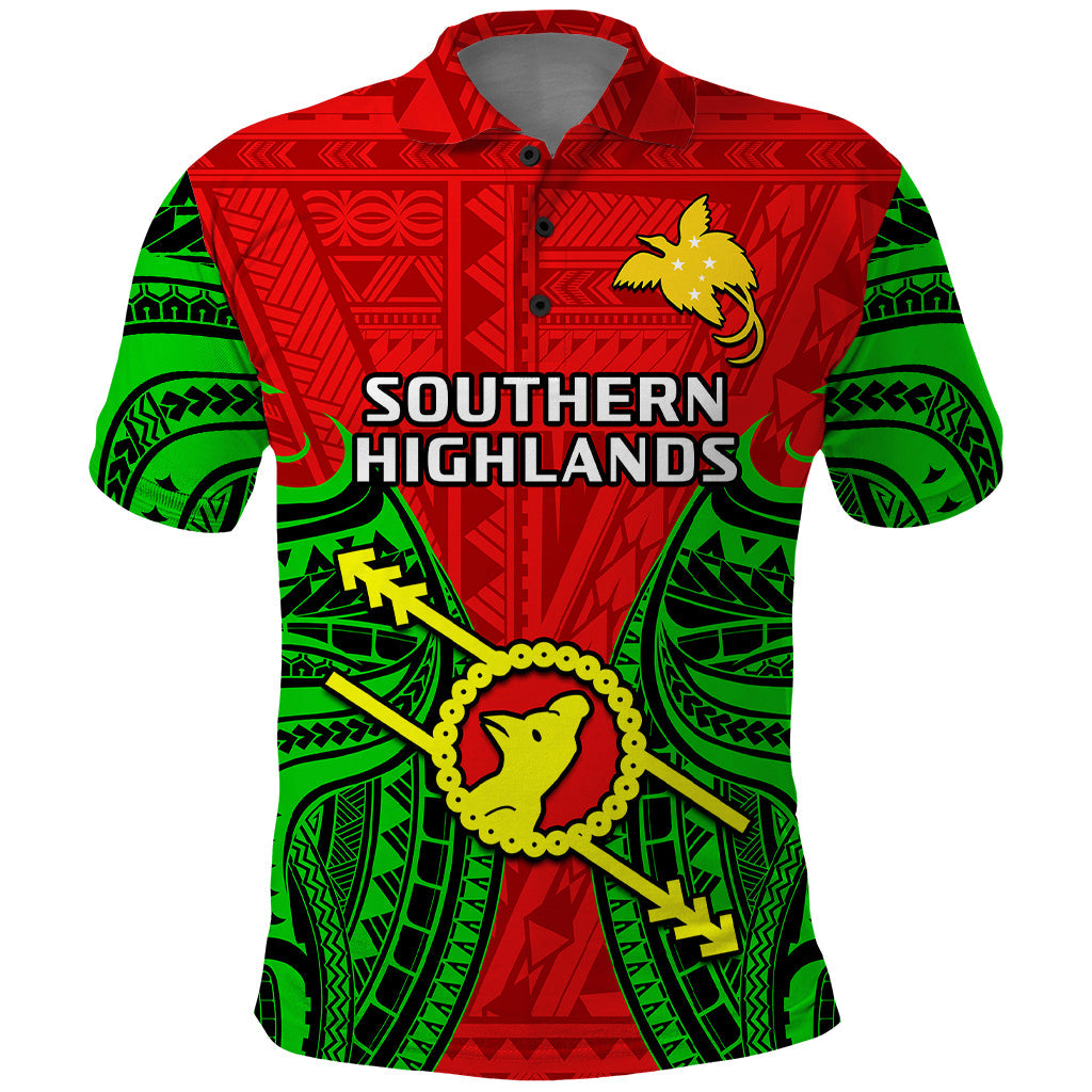 Custom Papua New Guinea Polo Shirt Southern Highlands Province Mix Coat Of Arms Polynesian Art LT14