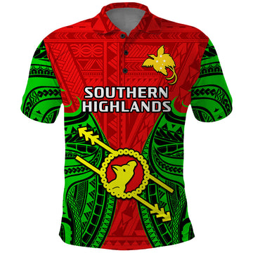 Custom Papua New Guinea Polo Shirt Southern Highlands Province Mix Coat Of Arms Polynesian Art LT14