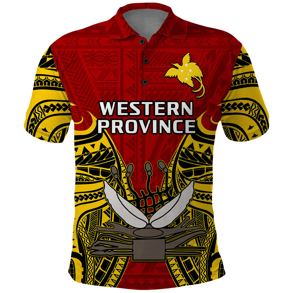 Custom Papua New Guinea Polo Shirt Western Province Mix Coat Of Arms Polynesian Art LT14