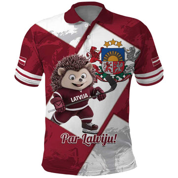 Latvia Hockey Custom Polo Shirt Hedgehog Par Latviju! LT14