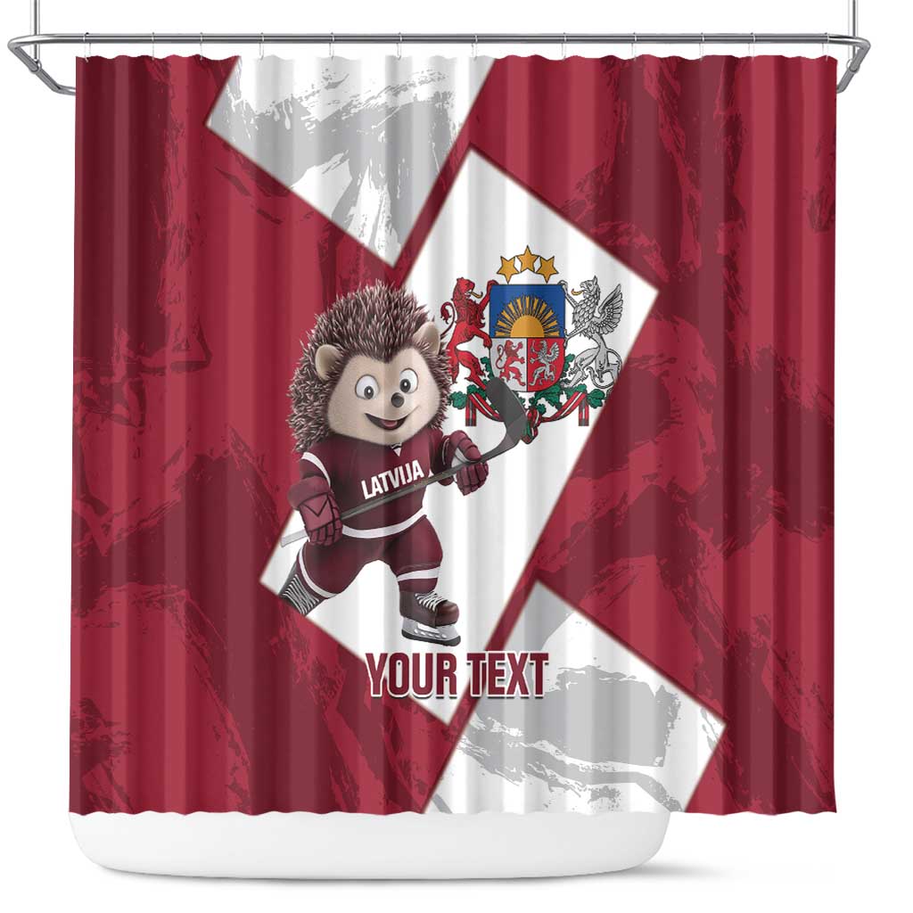 Latvia Hockey Custom Shower Curtain Hedgehog Par Latviju! LT14