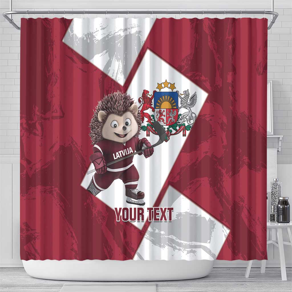 Latvia Hockey Custom Shower Curtain Hedgehog Par Latviju! LT14