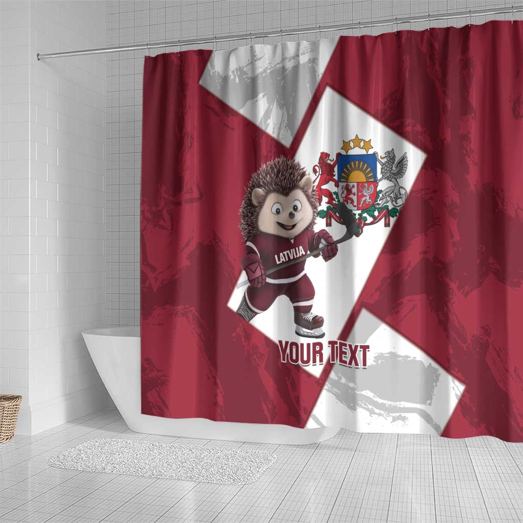 Latvia Hockey Custom Shower Curtain Hedgehog Par Latviju! LT14