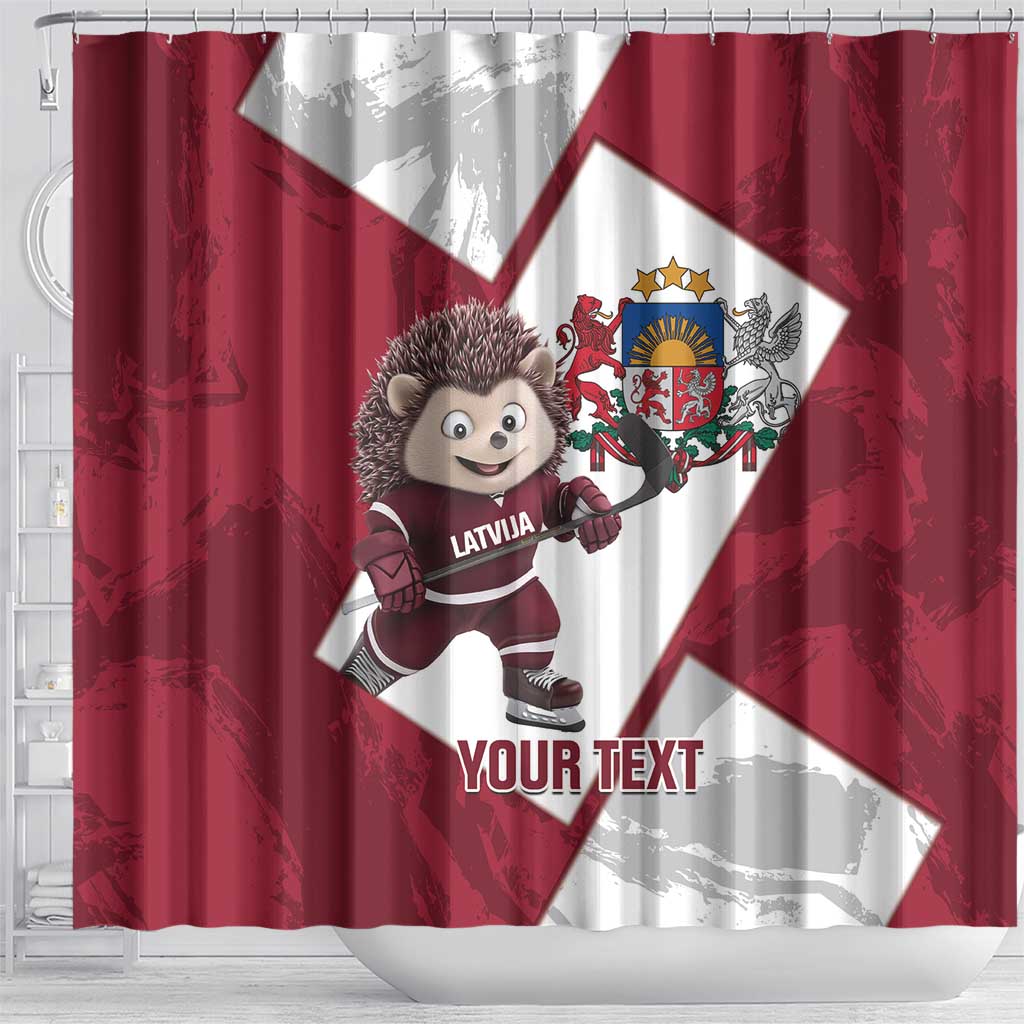 Latvia Hockey Custom Shower Curtain Hedgehog Par Latviju! LT14