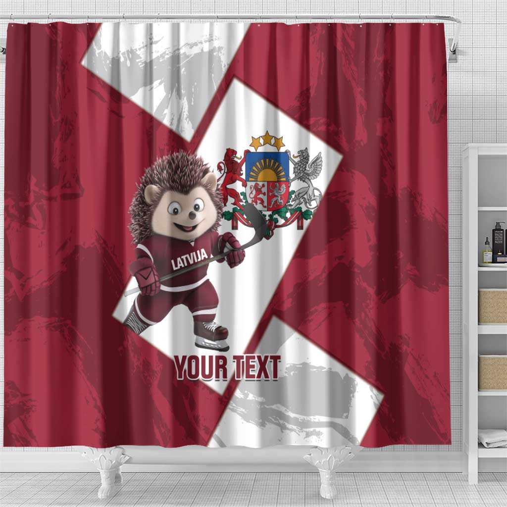 Latvia Hockey Custom Shower Curtain Hedgehog Par Latviju! LT14