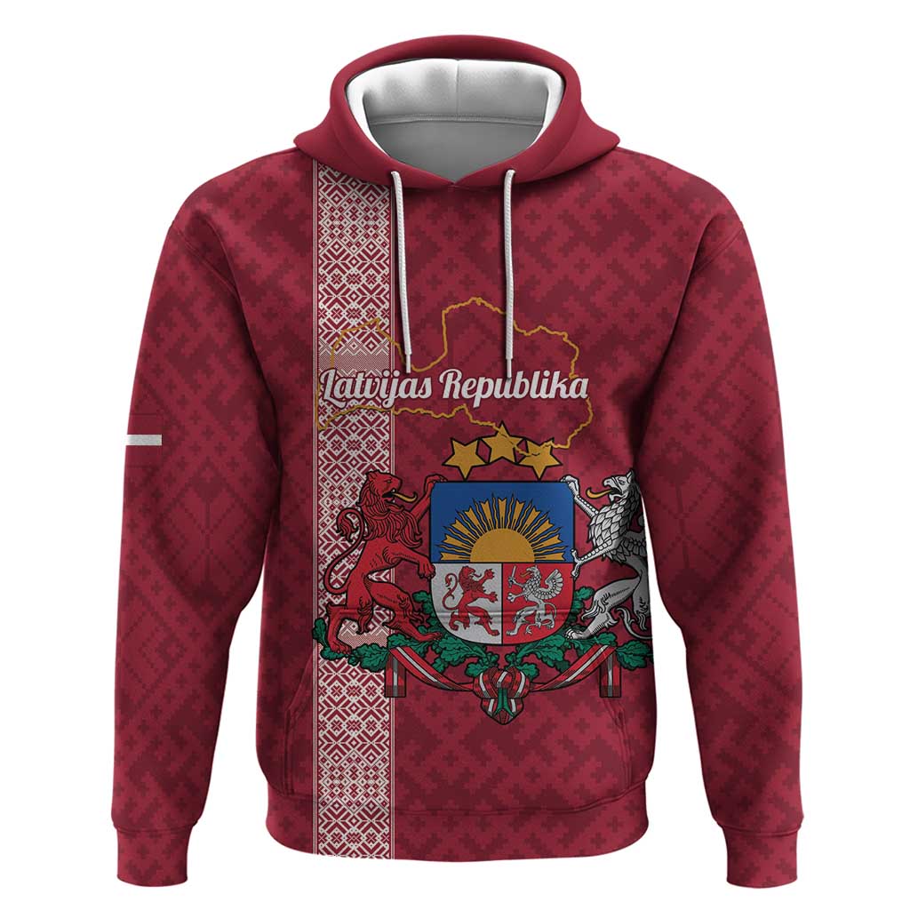 Personalised Latvia Hoodie Latvijas Republika Folk Pattern LT14