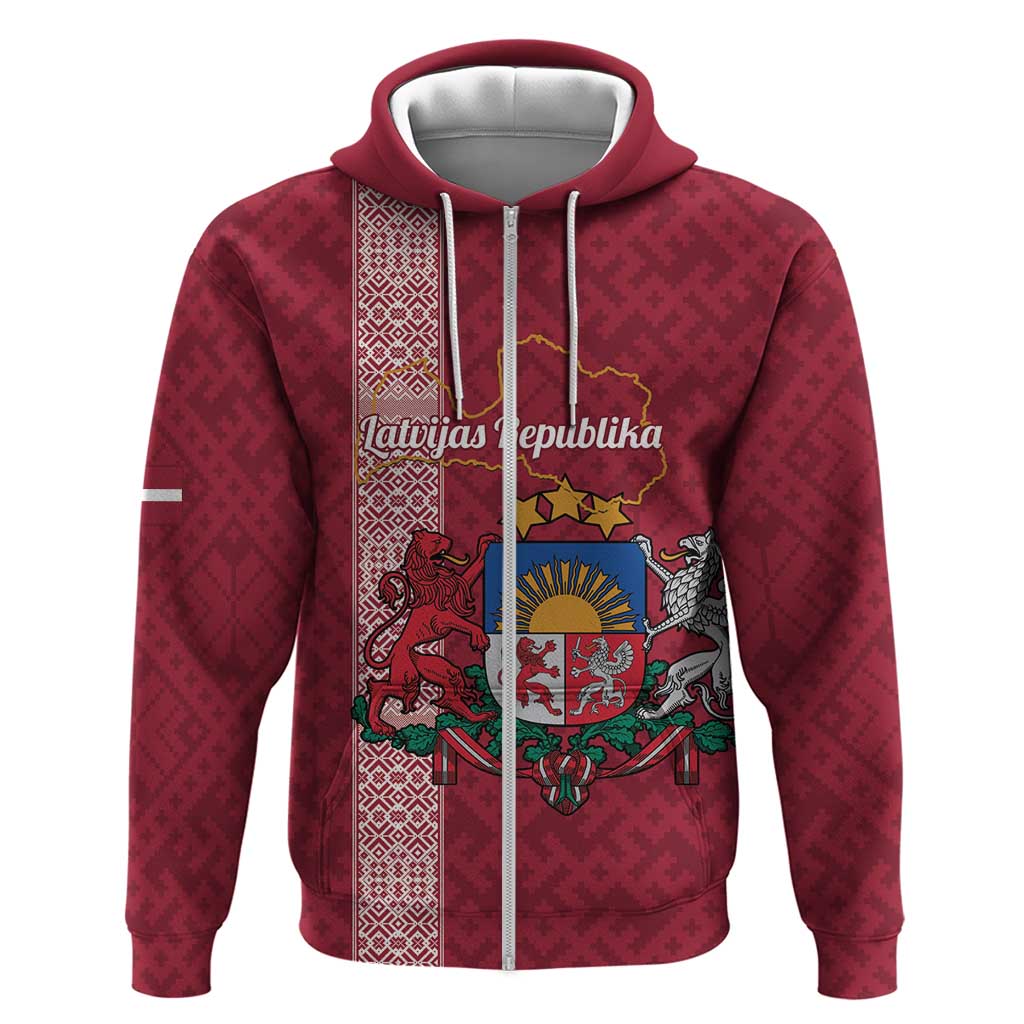 Personalised Latvia Hoodie Latvijas Republika Folk Pattern LT14