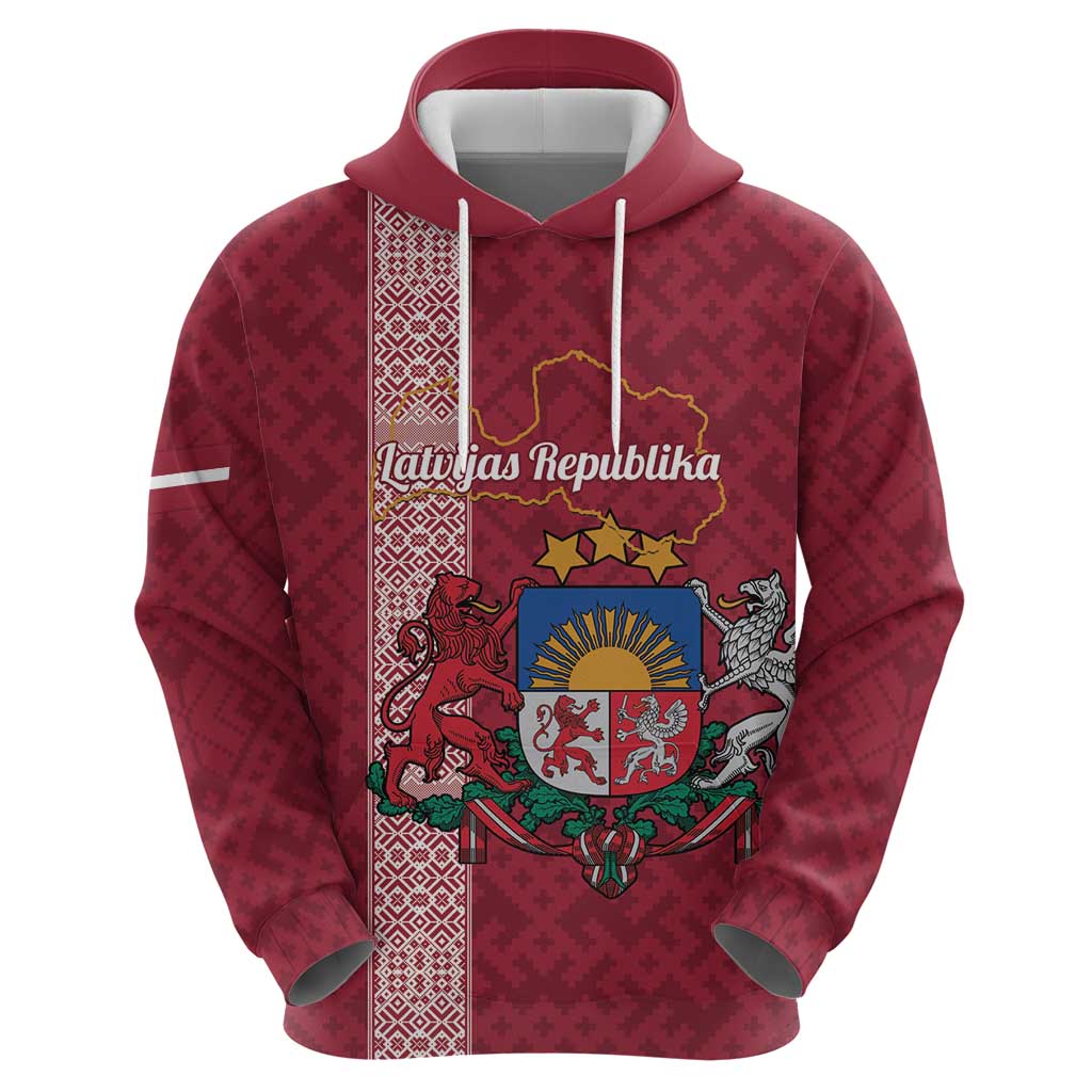 Personalised Latvia Hoodie Latvijas Republika Folk Pattern LT14