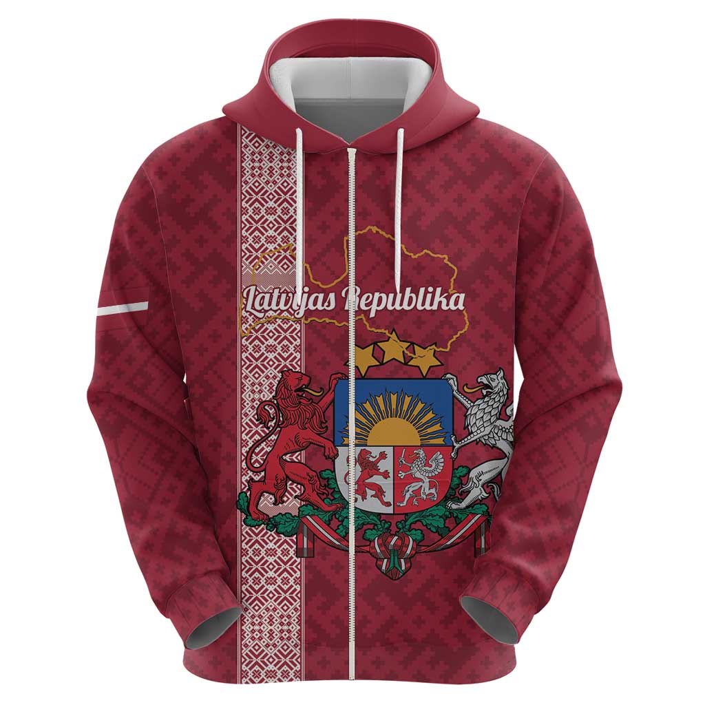 Personalised Latvia Hoodie Latvijas Republika Folk Pattern LT14