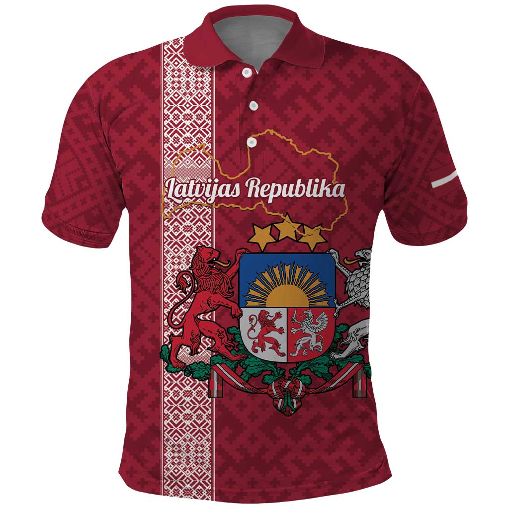 Personalised Latvia Polo Shirt Latvijas Republika Folk Pattern LT14