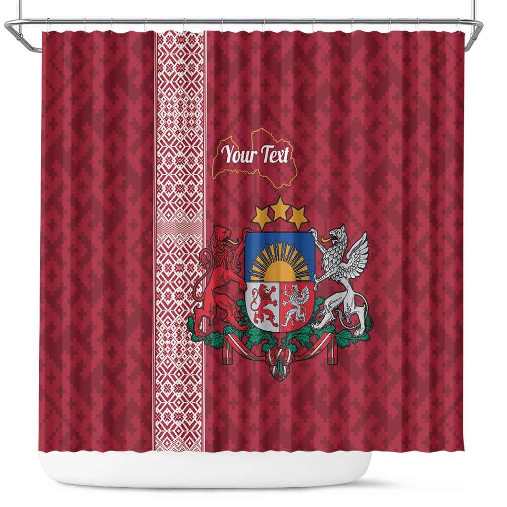 Personalised Latvia Shower Curtain Latvijas Republika Folk Pattern LT14