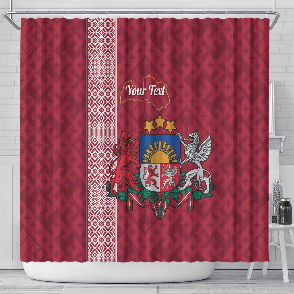 Personalised Latvia Shower Curtain Latvijas Republika Folk Pattern LT14