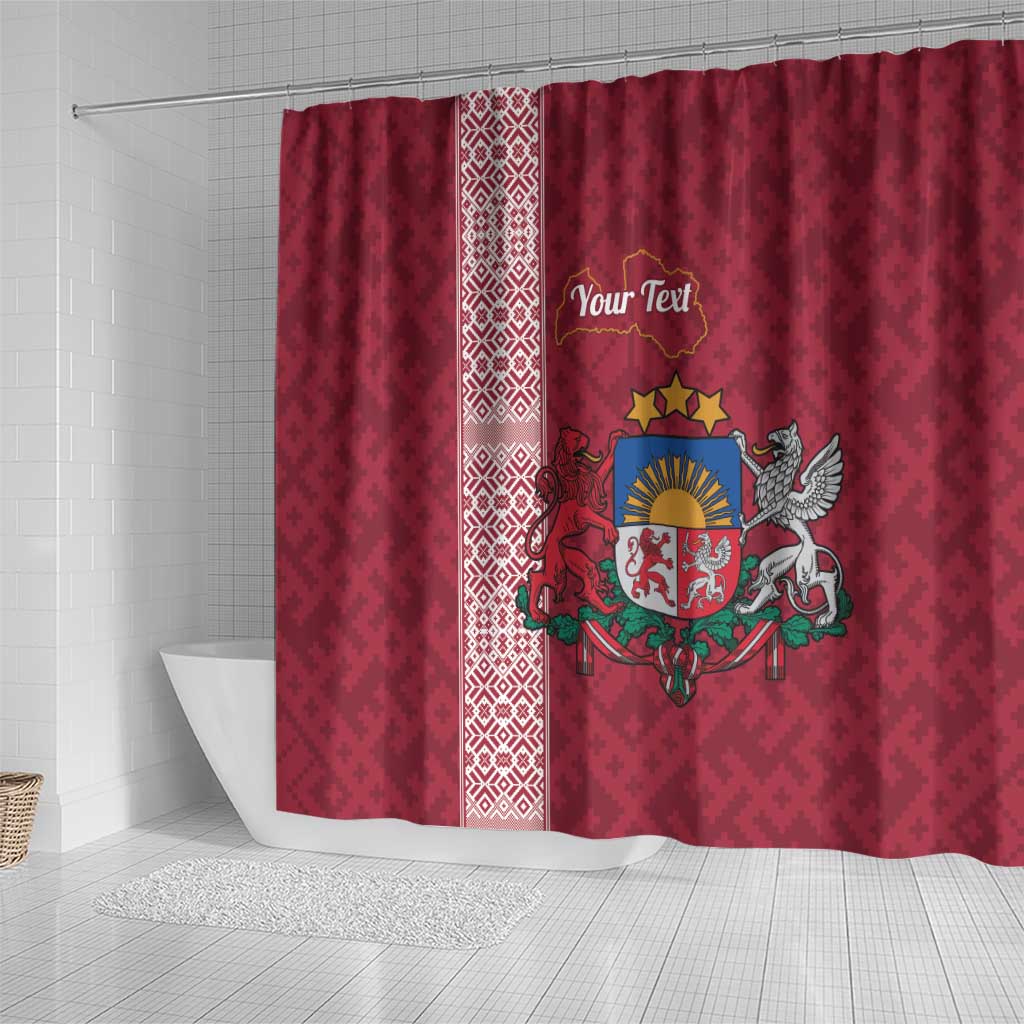 Personalised Latvia Shower Curtain Latvijas Republika Folk Pattern LT14