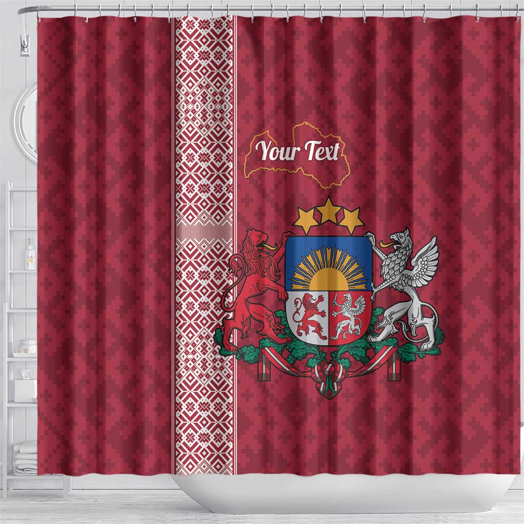 Personalised Latvia Shower Curtain Latvijas Republika Folk Pattern LT14
