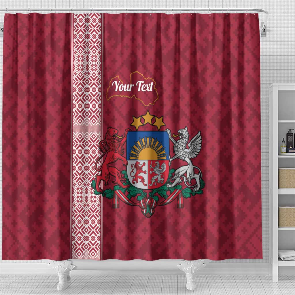 Personalised Latvia Shower Curtain Latvijas Republika Folk Pattern LT14