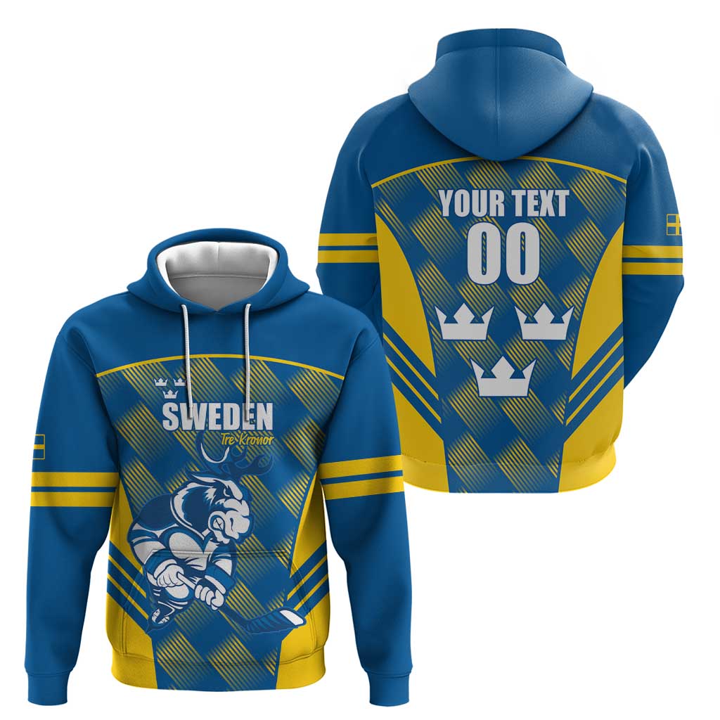 Sweden Hockey Custom Hoodie Tre Kronor Swedish Moose Mascot LT14