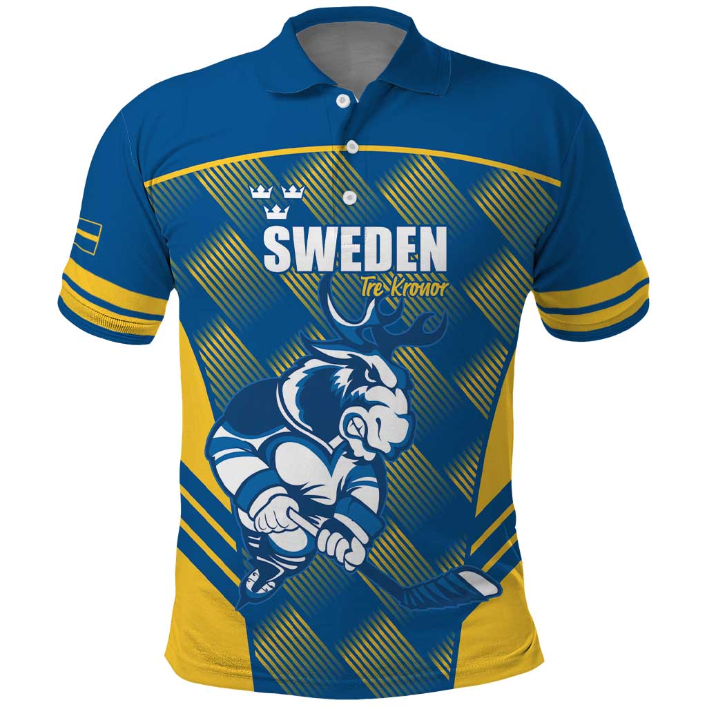 Sweden Hockey Custom Polo Shirt Tre Kronor Swedish Moose Mascot LT14