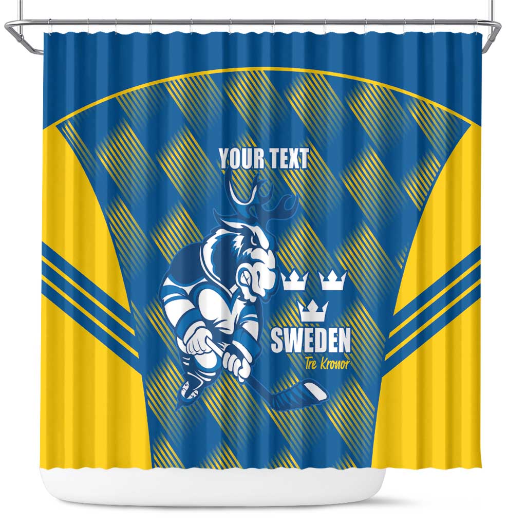 Sweden Hockey Custom Shower Curtain Tre Kronor Swedish Moose Mascot LT14