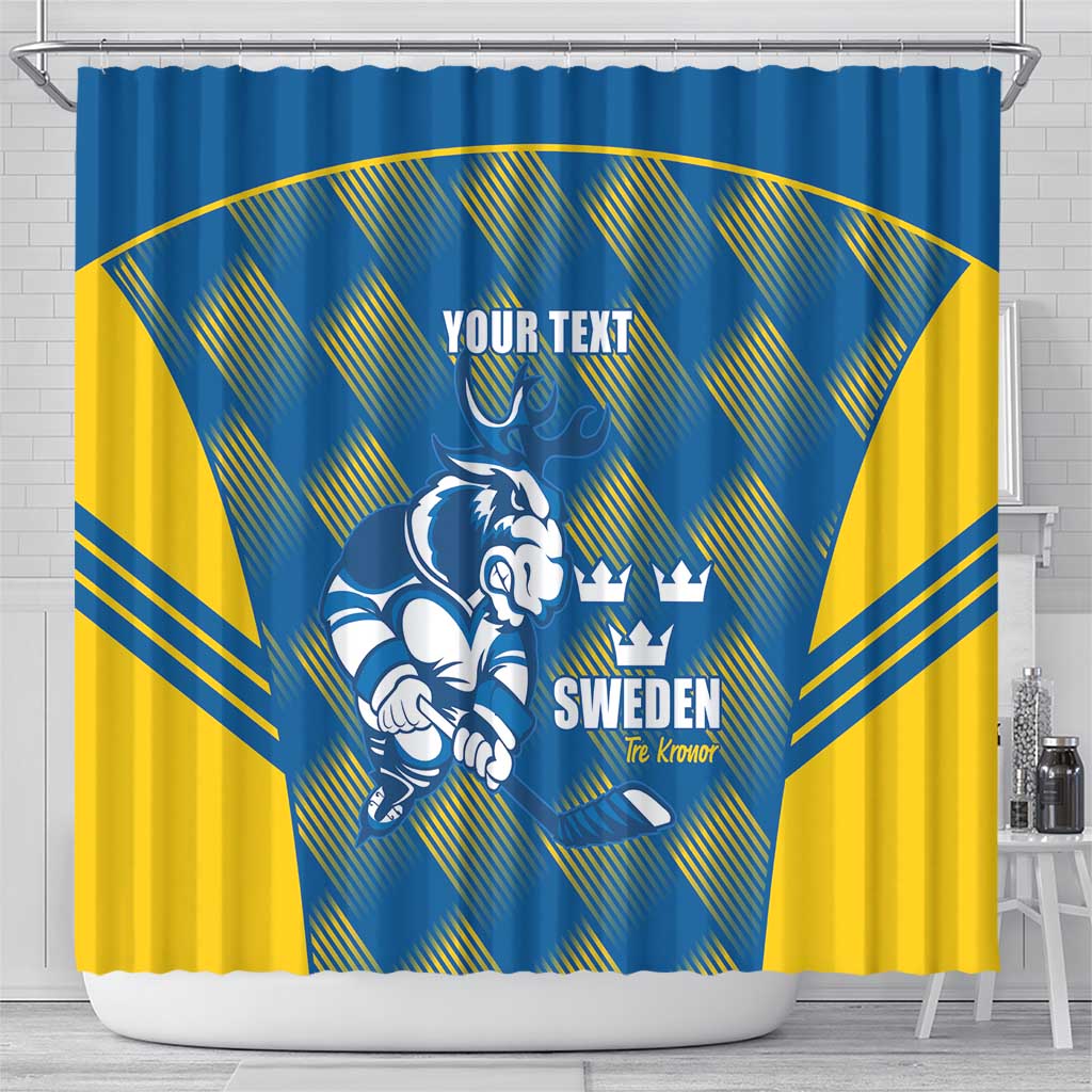 Sweden Hockey Custom Shower Curtain Tre Kronor Swedish Moose Mascot LT14
