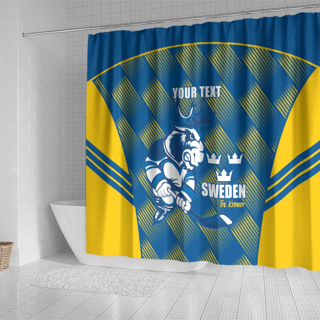 Sweden Hockey Custom Shower Curtain Tre Kronor Swedish Moose Mascot LT14