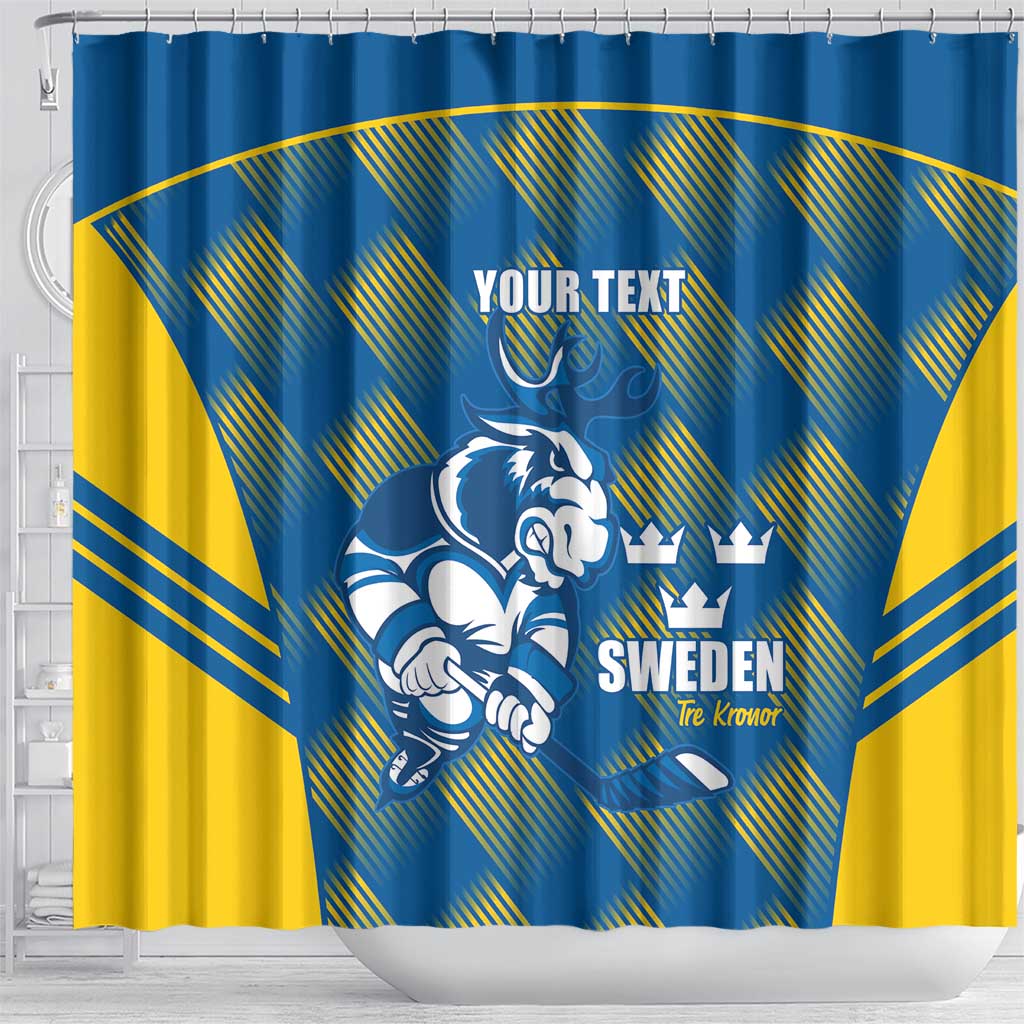 Sweden Hockey Custom Shower Curtain Tre Kronor Swedish Moose Mascot LT14