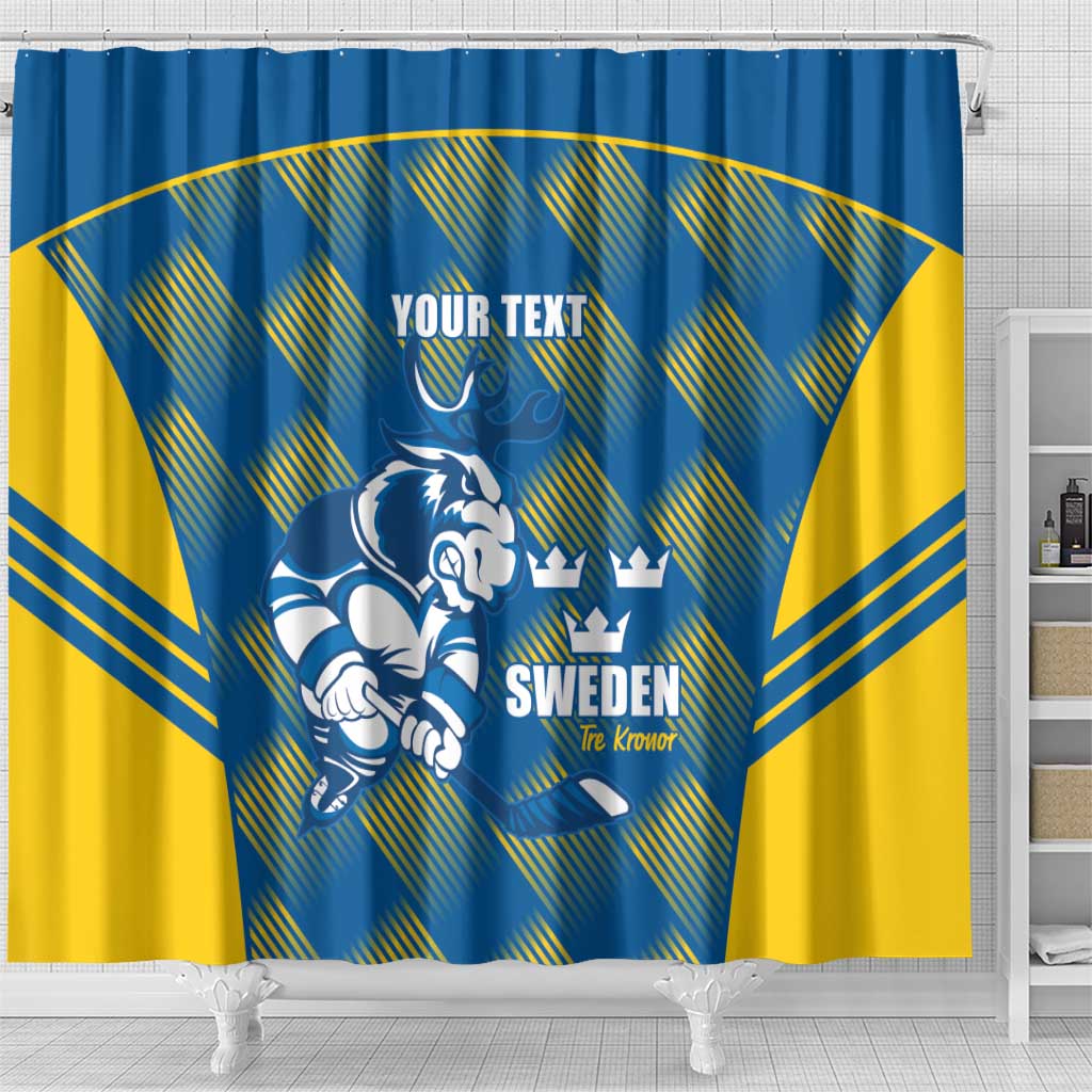 Sweden Hockey Custom Shower Curtain Tre Kronor Swedish Moose Mascot LT14