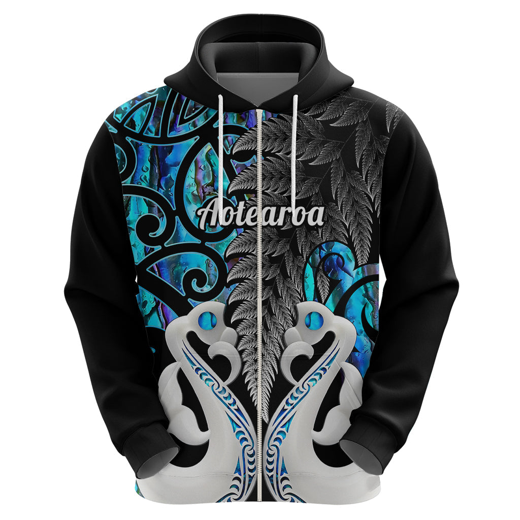 Custom New Zealand Hoodie Te Manaia Mangopare Maori And Fern Blue Style LT14