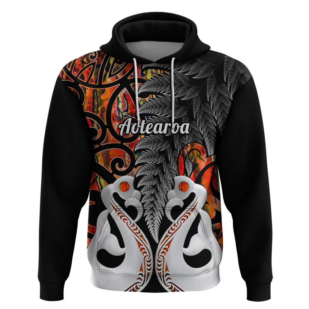 Custom New Zealand Hoodie Te Manaia Mangopare Maori And Fern Orange Style LT14