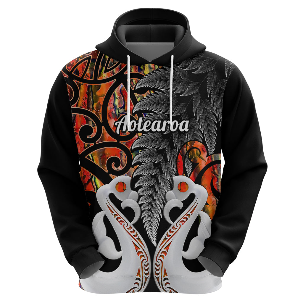 Custom New Zealand Hoodie Te Manaia Mangopare Maori And Fern Orange Style LT14