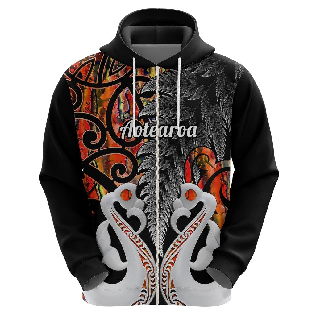 Custom New Zealand Hoodie Te Manaia Mangopare Maori And Fern Orange Style LT14