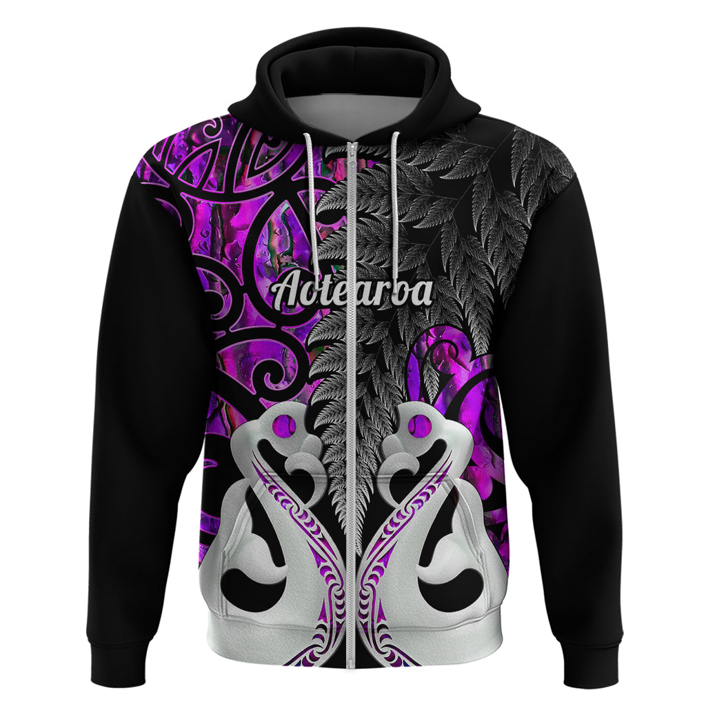 Custom New Zealand Hoodie Te Manaia Mangopare Maori And Fern Purple Style LT14