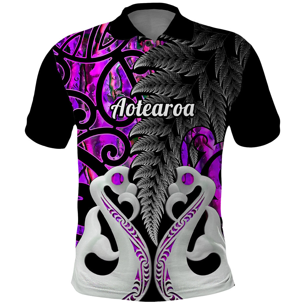 Custom New Zealand Polo Shirt Te Manaia Mangopare Maori And Fern Purple Style LT14