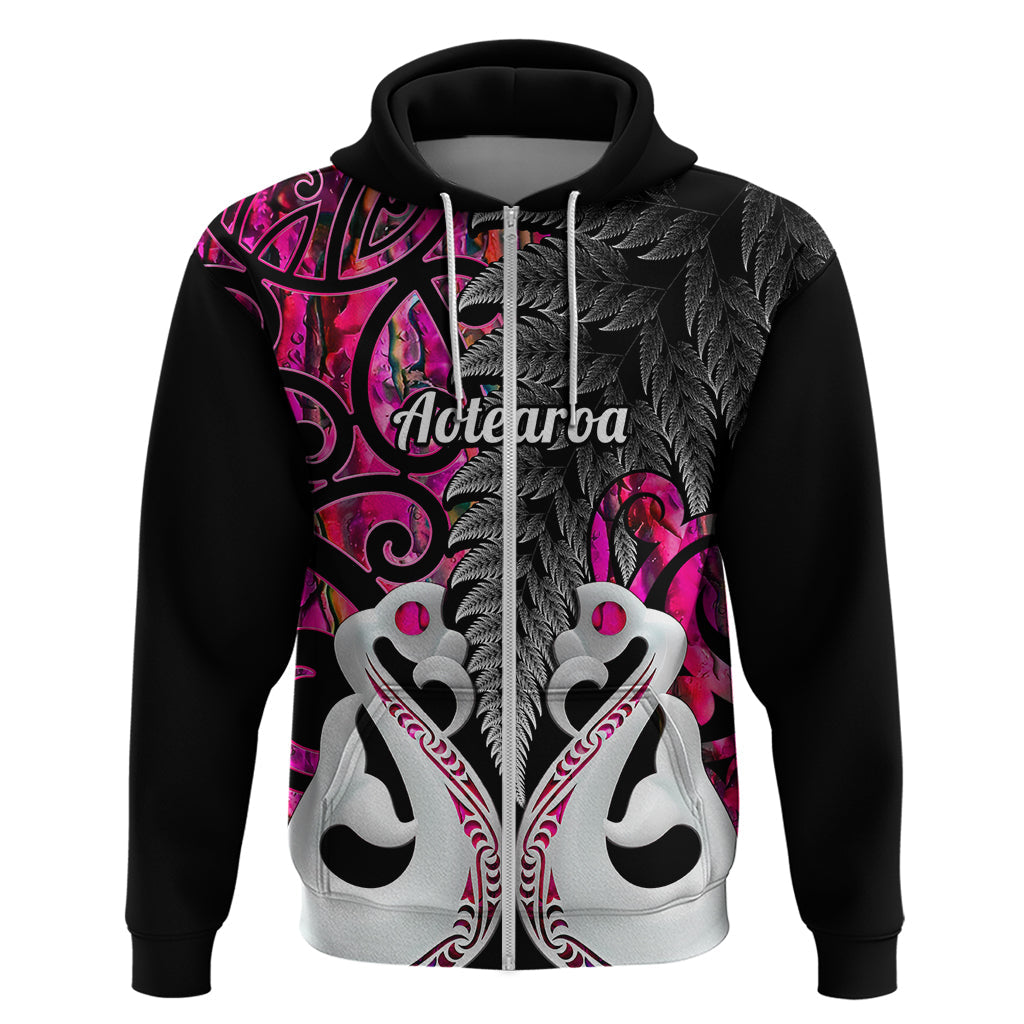 Custom New Zealand Hoodie Te Manaia Mangopare Maori And Fern Pink Style LT14