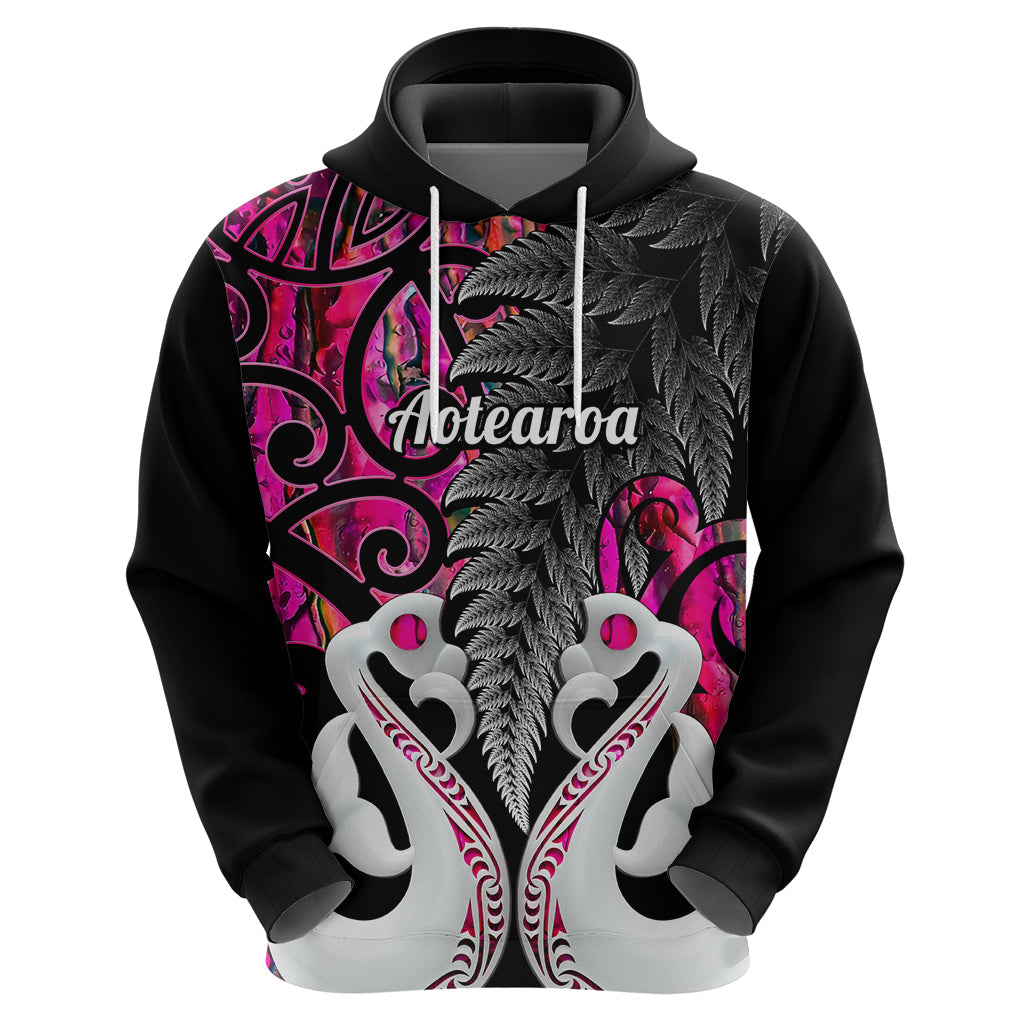 Custom New Zealand Hoodie Te Manaia Mangopare Maori And Fern Pink Style LT14