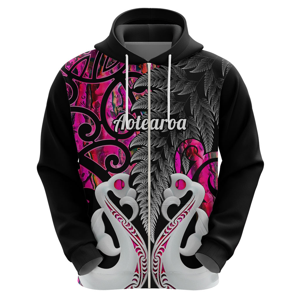 Custom New Zealand Hoodie Te Manaia Mangopare Maori And Fern Pink Style LT14