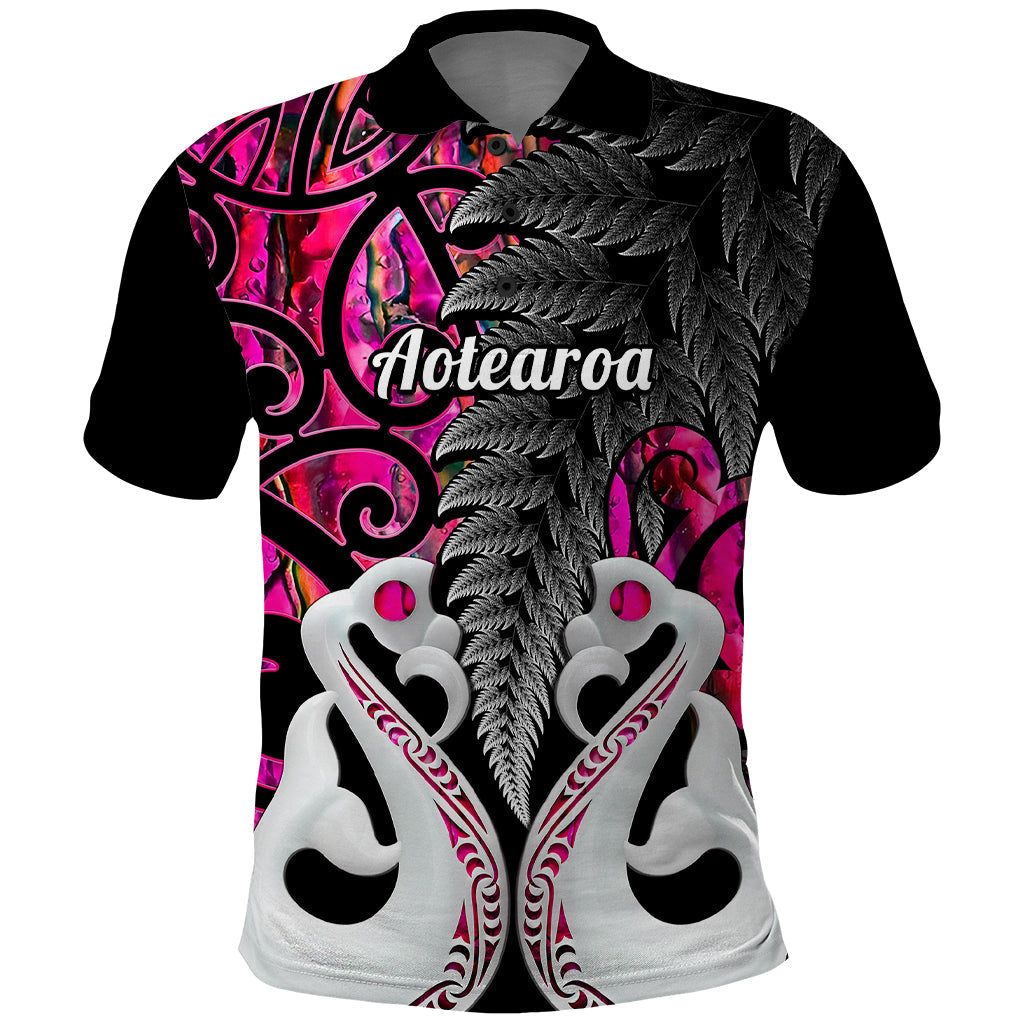 Custom New Zealand Polo Shirt Te Manaia Mangopare Maori And Fern Pink Style LT14