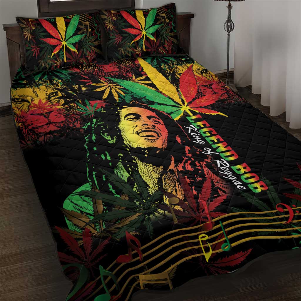 King Of Reggae Legend Bob Quilt Bed Set Rasta Cannabis LT14