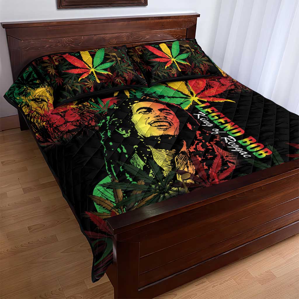 King Of Reggae Legend Bob Quilt Bed Set Rasta Cannabis LT14