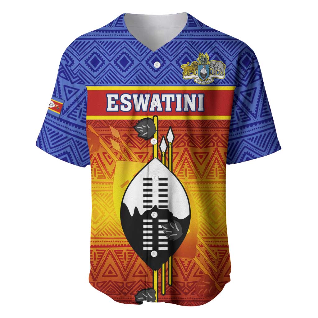 Personalised Eswatini Independence Day Baseball Jersey Swaziland Nguni Shield Gradient African Pattern LT14