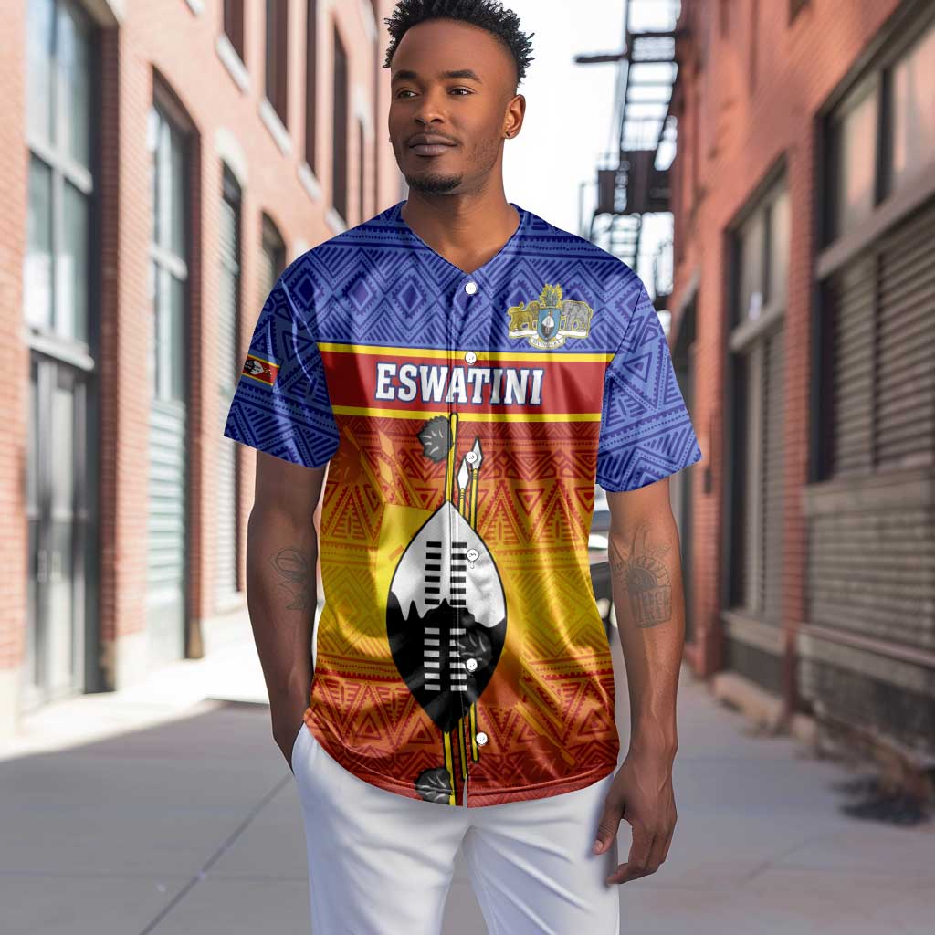 Personalised Eswatini Independence Day Baseball Jersey Swaziland Nguni Shield Gradient African Pattern LT14